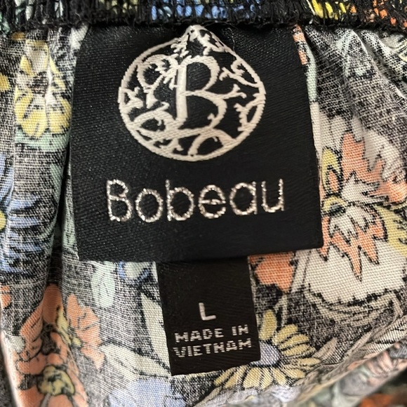 Bobeau Women’s Large Floral Wide Elastic Neckline Puffy Short Sleeve Dress - Picture 7 of 9